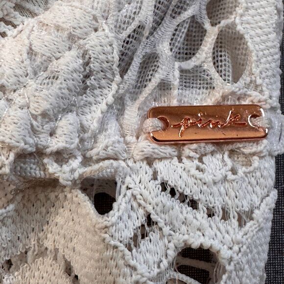 Victorias Secret Pink Push Up Bralette Bra Med (34CD-36AB) High Neck White Lace - Picture 2 of 10